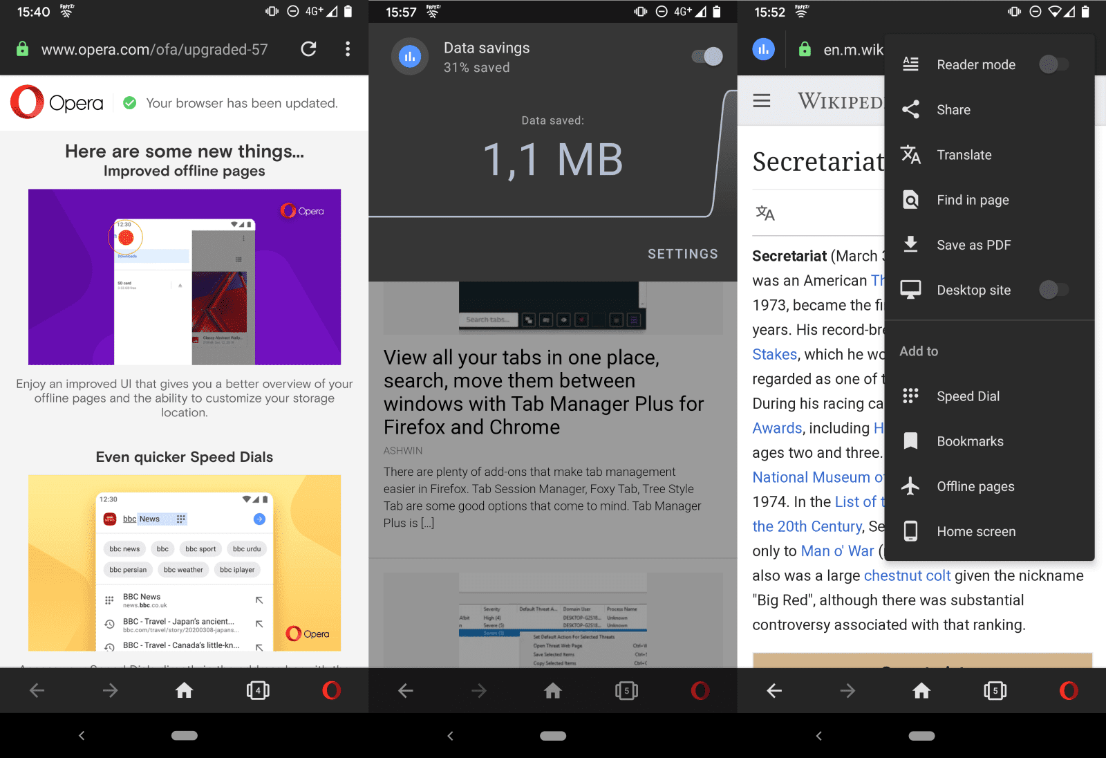 Opera 57 for Android: improved offline pages and data saving controls