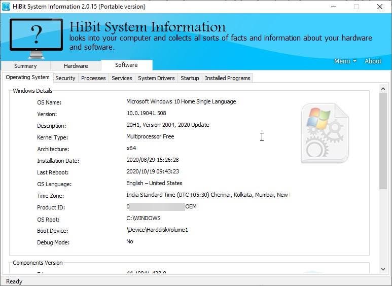 Información del sistema HiBit - ficha de software