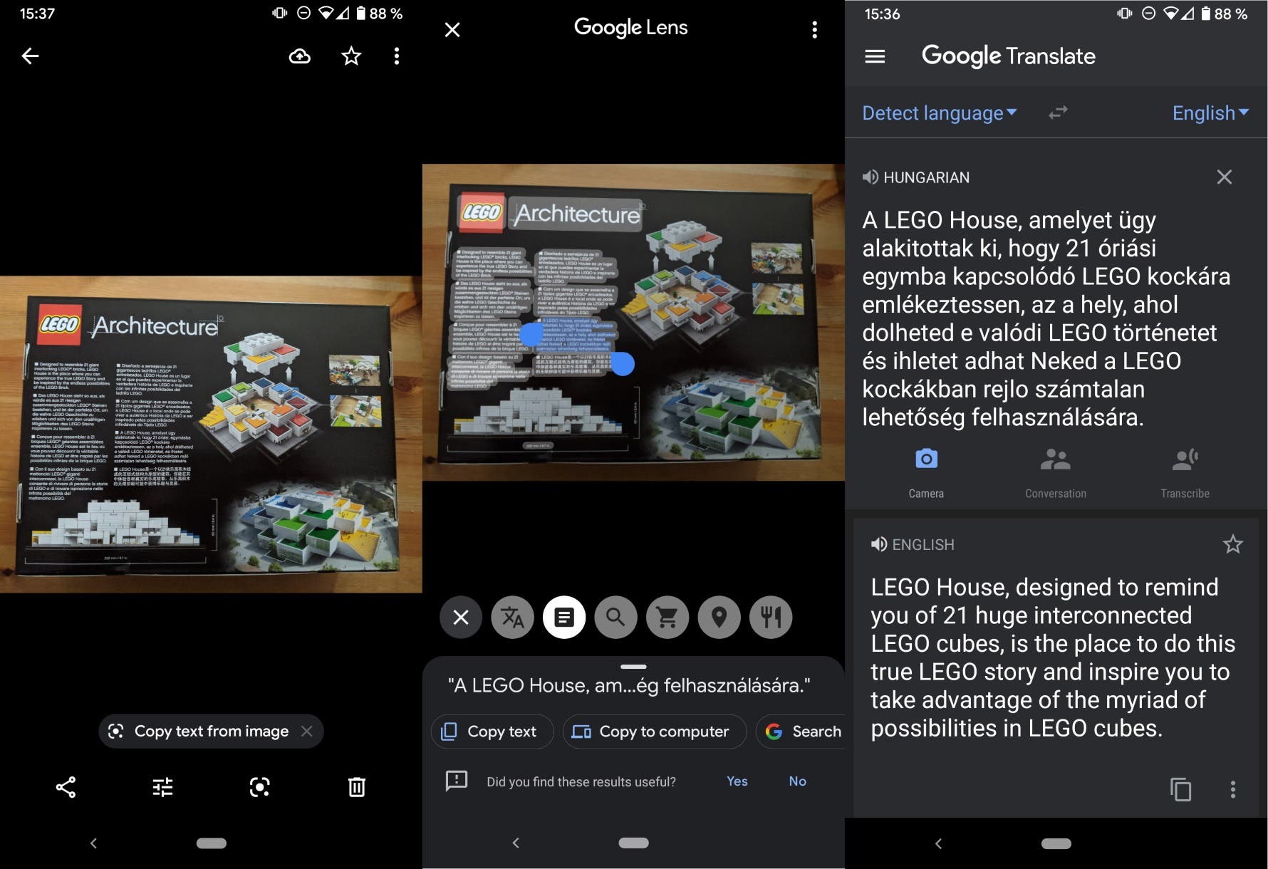 google-photos android text translate copy