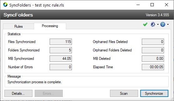 Keep the contents of two directories in sync with SyncFolders