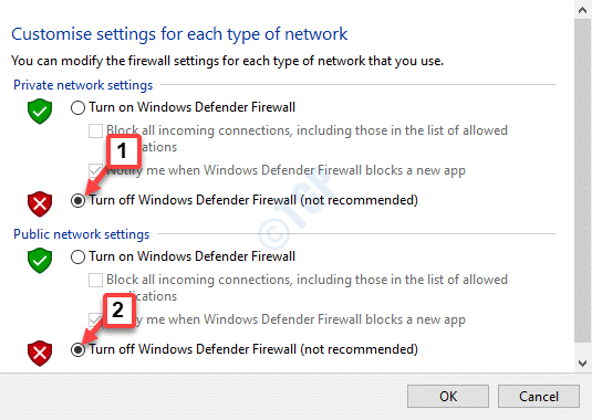 Personalizar la configuración Desactivar el Firewall de Windows Defender (no recomendado)