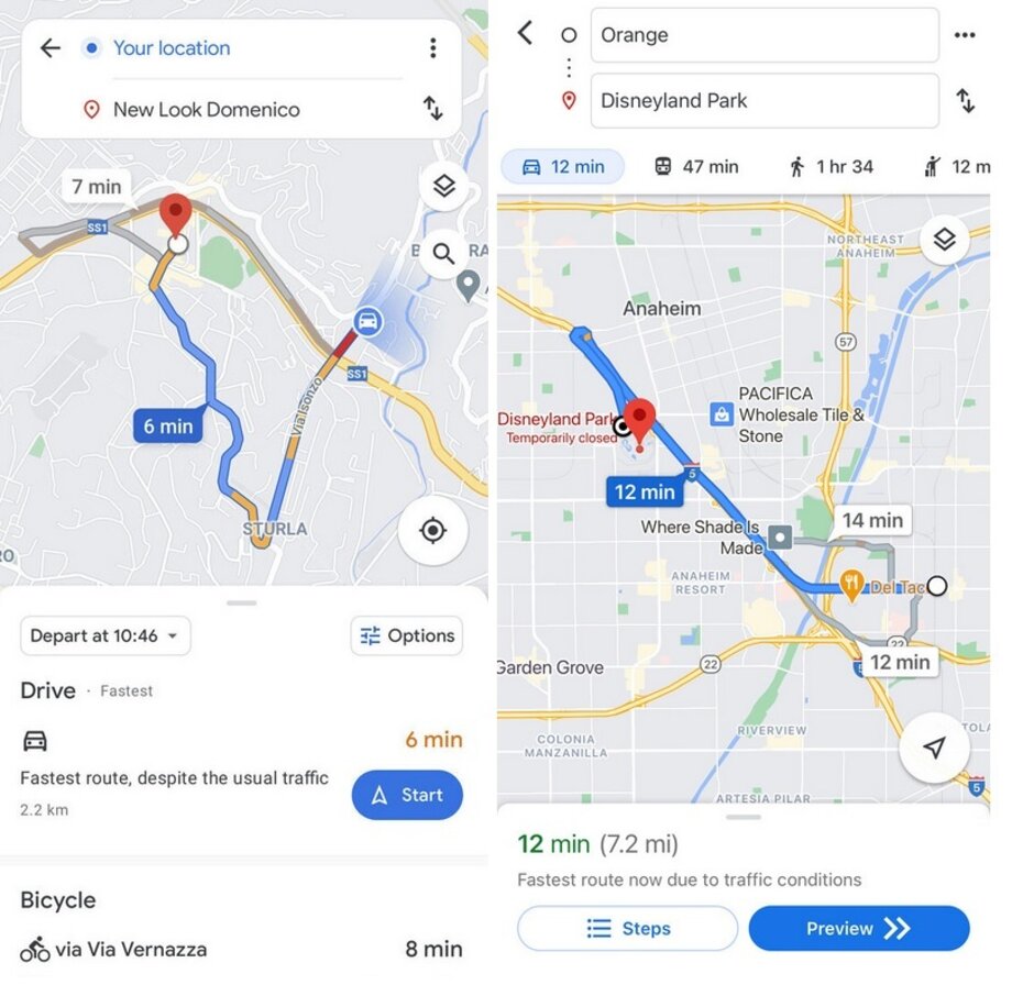 Nueva interfaz de usuario de Google Maps a la izquierda, interfaz de usuario actual a la derecha: se está probando una interfaz de usuario más limpia para Google Maps 