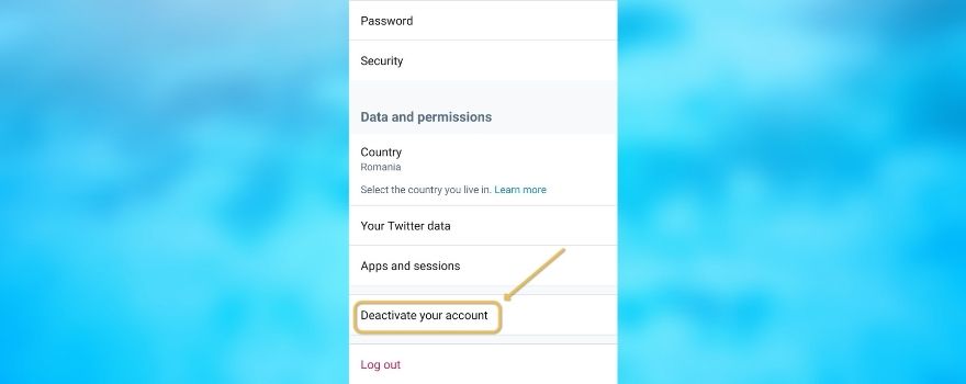 Haga clic en el botón Desactivar su cuenta en la aplicación móvil de Twitter.