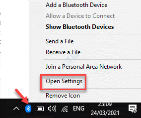 Barra de tareas Bluetooth Clic derecho Abrir configuración