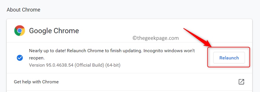 Reiniciar Chrome después de la actualización mínima