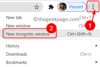 Menú de Chrome Nueva ventana de incógnito Mínimo