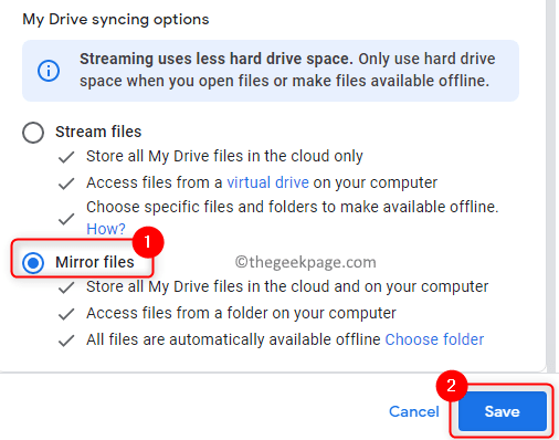 Preferencias de Google Drive Mirror Files Min