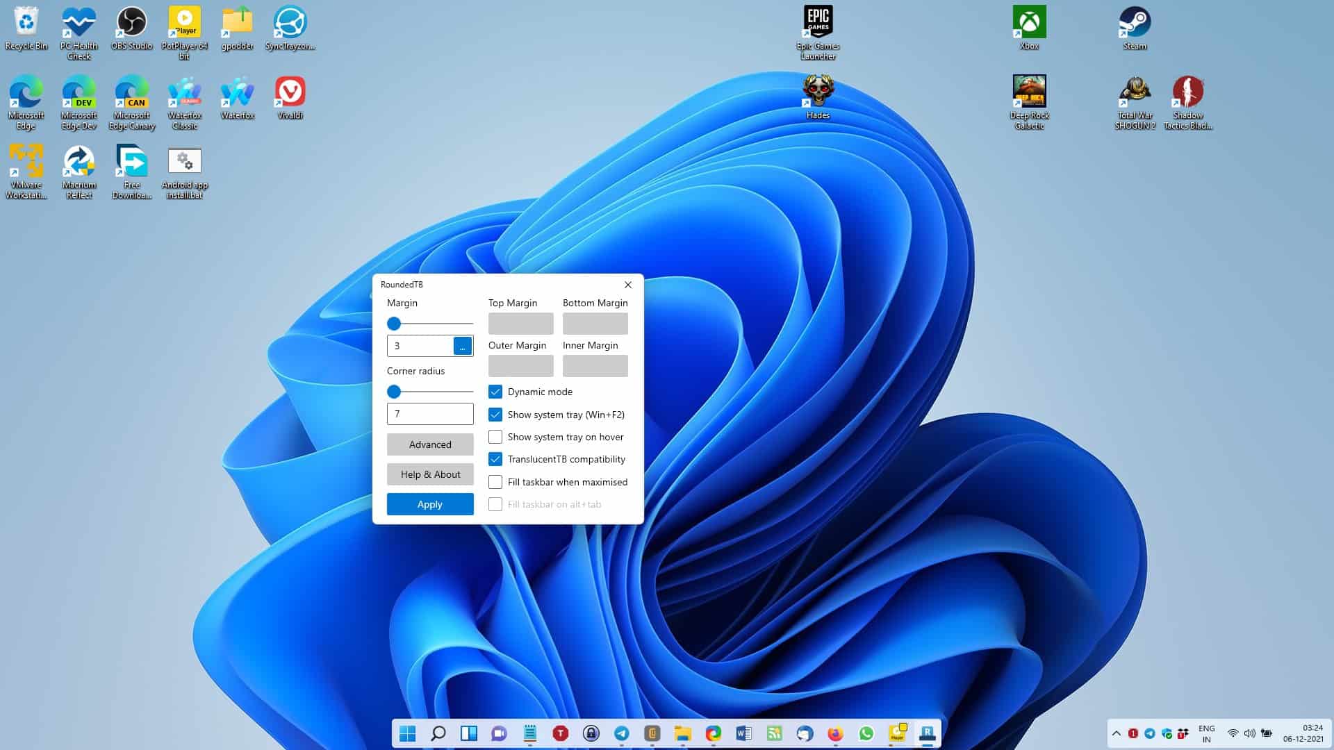 Estación de acoplamiento RoundedTB para Windows 11