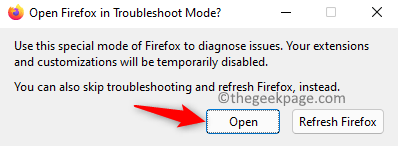 Abra Firefox en modo de resolución de problemas Mínimo