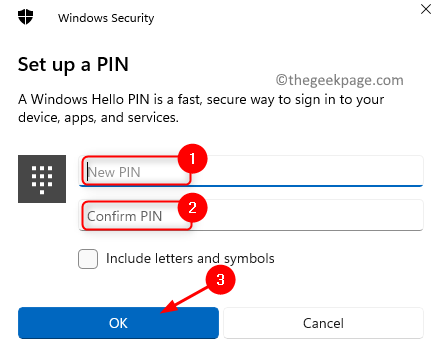 Configuración de seguridad de Windows A Pin Min