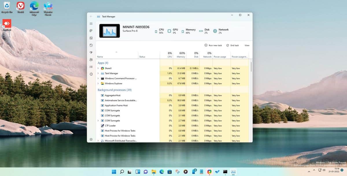 Windows 11 tiene una nueva interfaz del Administrador de tareas
