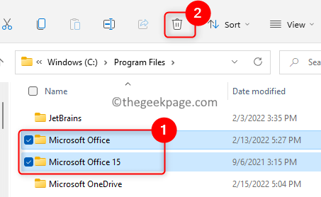 Eliminar archivos de programa de carpetas de Microsoft Office Mín.
