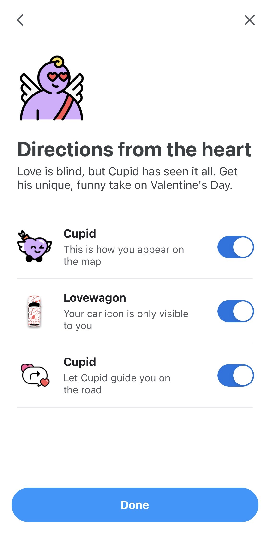 Captura de pantalla de la experiencia de conducción Waze Cupid.