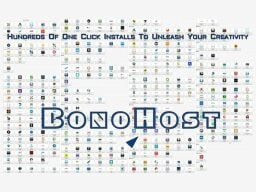 Muchos íconos pequeños en el fondo con texto de Bonohost superpuesto