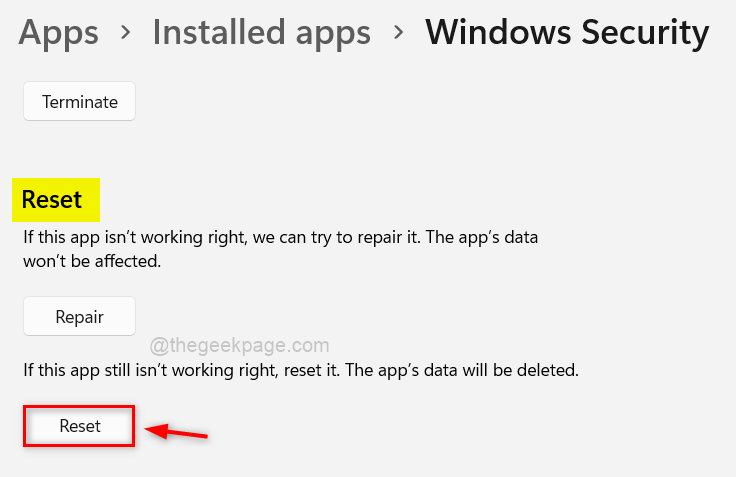 Restablecer la aplicación de seguridad de Windows 11zon