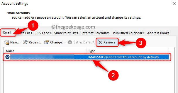 Configuración de la cuenta de Outlook Eliminar cuenta de correo electrónico Mín.