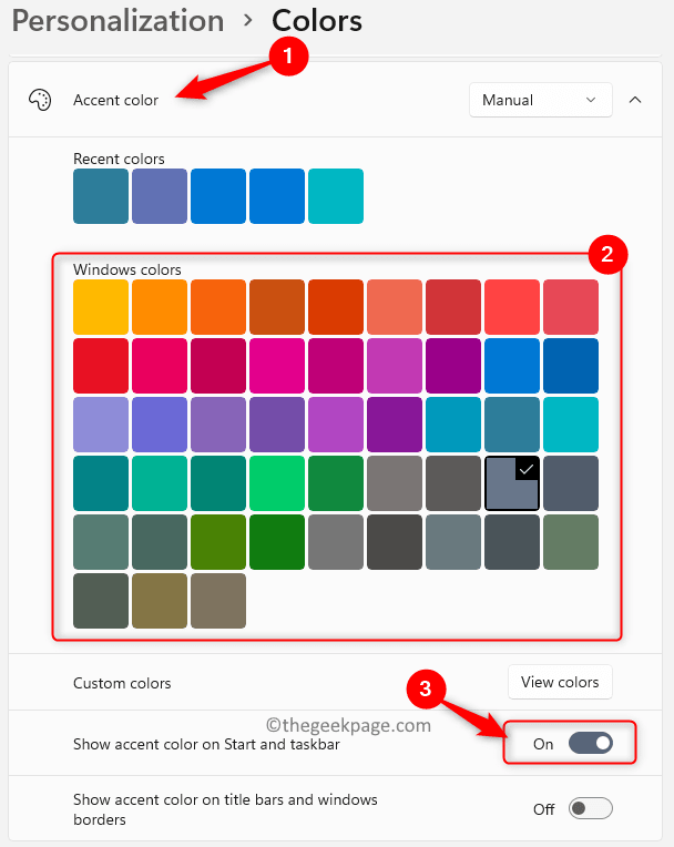 Colores de personalización Colores de acento Mostrar color de acento Iniciar barra de tareas Mín.