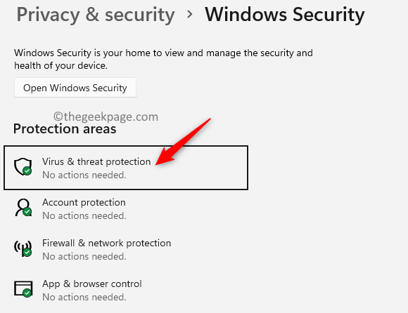 Protección contra amenazas de virus de seguridad de Windows Mín.