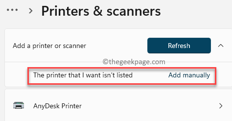 Impresoras y escáneres La impresora que quiero no estaba en la lista Añadir manualmente