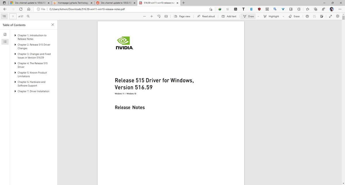 Barra de herramientas PDF de desarrollo de Microsoft Edge