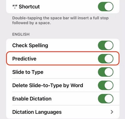 Desactiva el texto predictivo en un iPhone