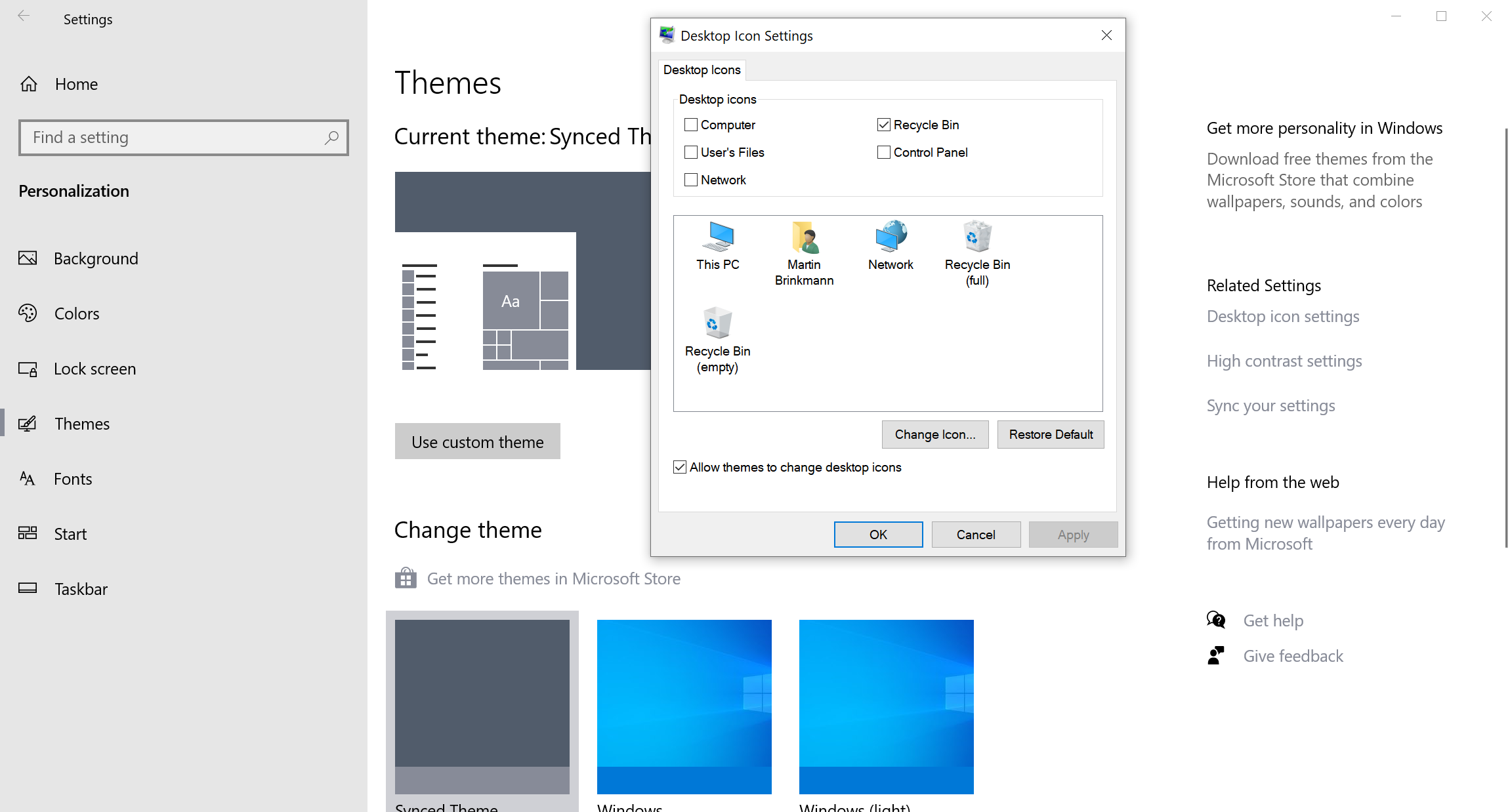 windows 10 agregar eliminar iconos de escritorio del sistema
