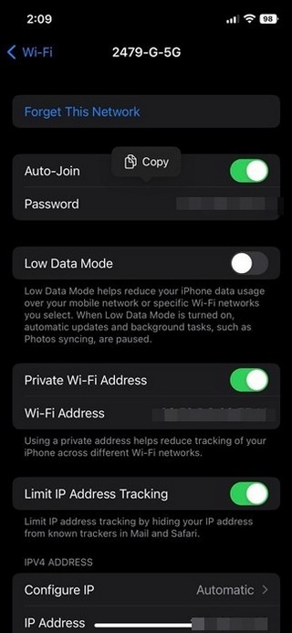 Ver contraseñas WiFi en iPhone