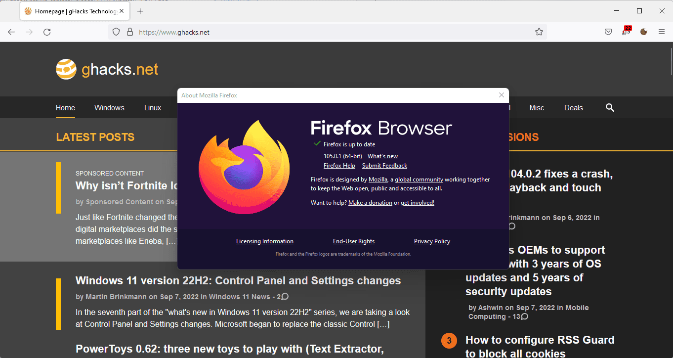 navegador Firefox 105.0.1
