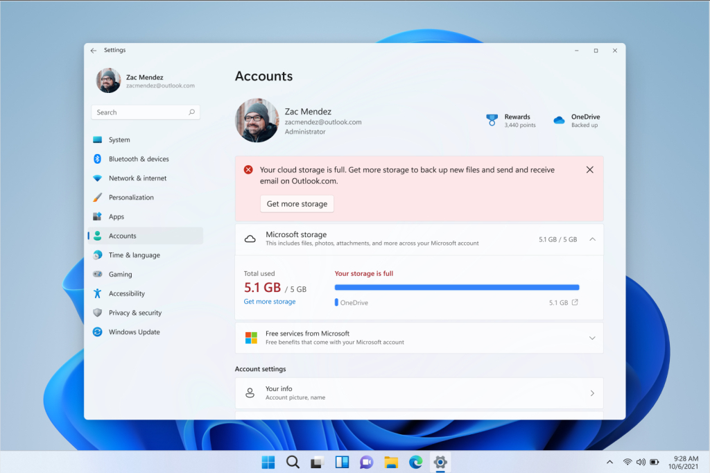 Windows 11 Insider Preview compilación 25247 almacenamiento en un disco