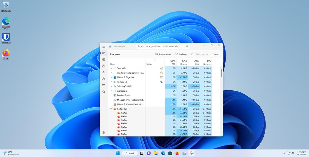 Búsqueda de Windows 11 Beta en el Administrador de tareas