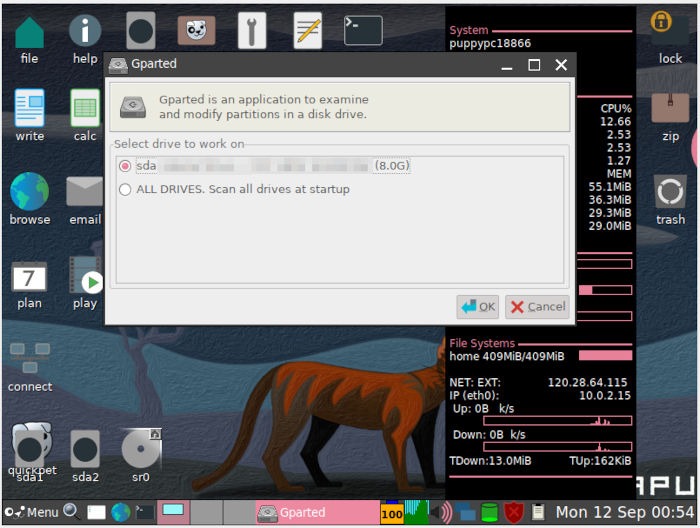 Instalar Puppy Linux 09 Gparted Select Disk