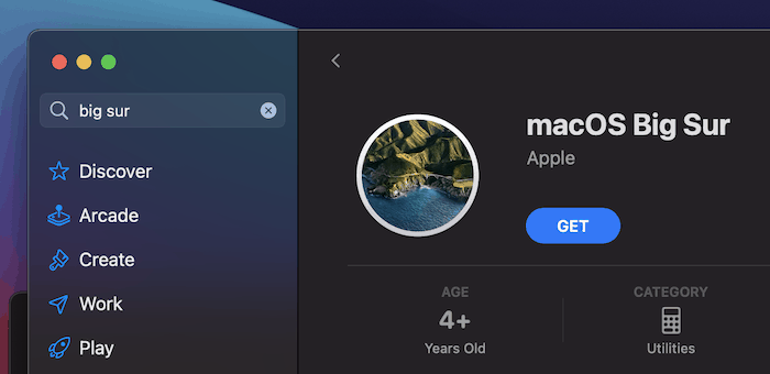 Descargando macOS Big Sur desde la App Store.