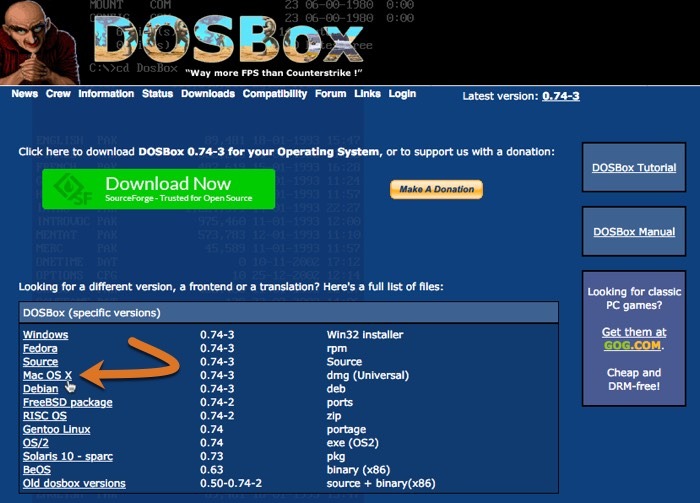 Enlace de descarga de Dosbox Macos