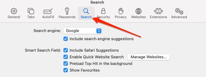 Configuración de búsqueda Safari