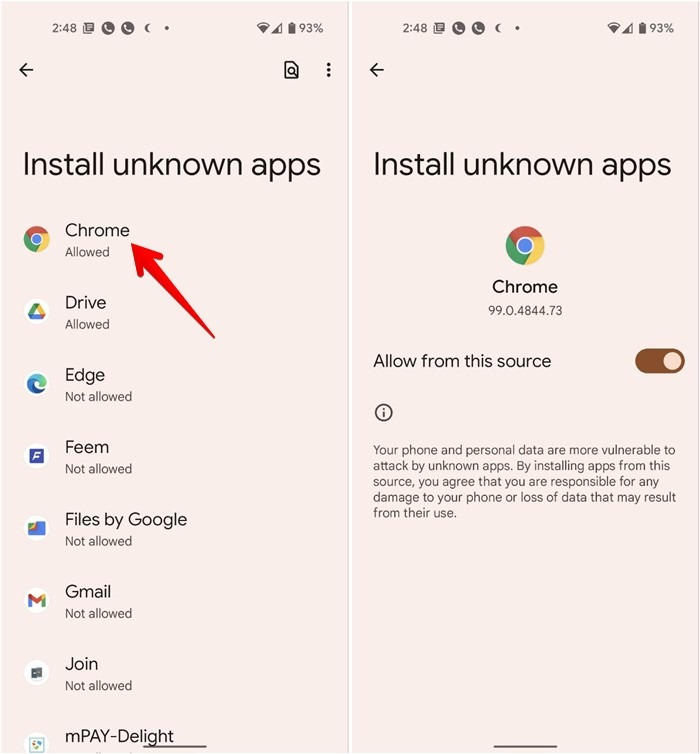 Servicios de Google Play Instalar aplicaciones desconocidas Permitir
