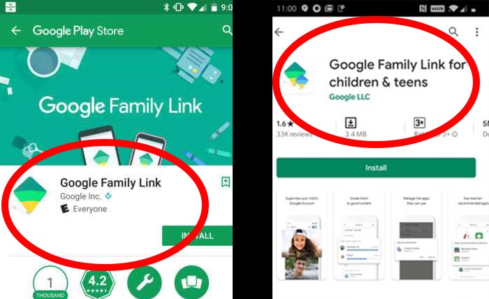 Controles parentales de Android Versiones de la aplicación Google Family Link