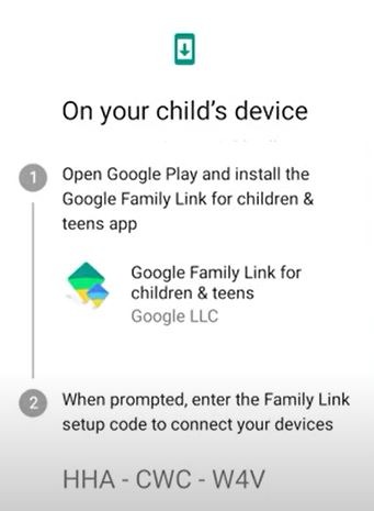 Código de configuración de vínculo familiar de Google