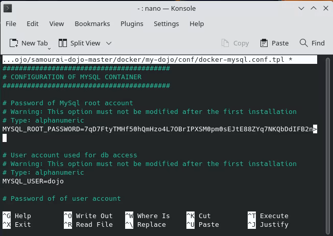 Ejemplo de configuración de Bitcoin Dojo Install 14 Mysql