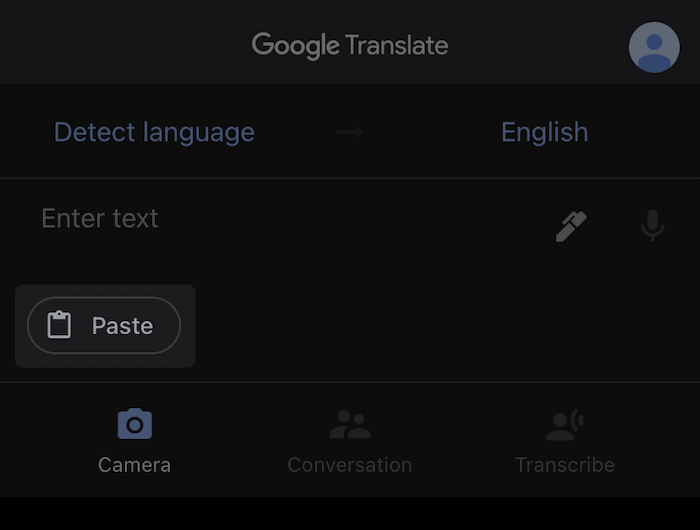 El botón Pasado en Google Translate.
