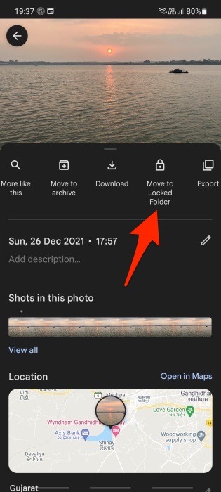 Opción de carpeta bloqueada de la biblioteca de Google Photos