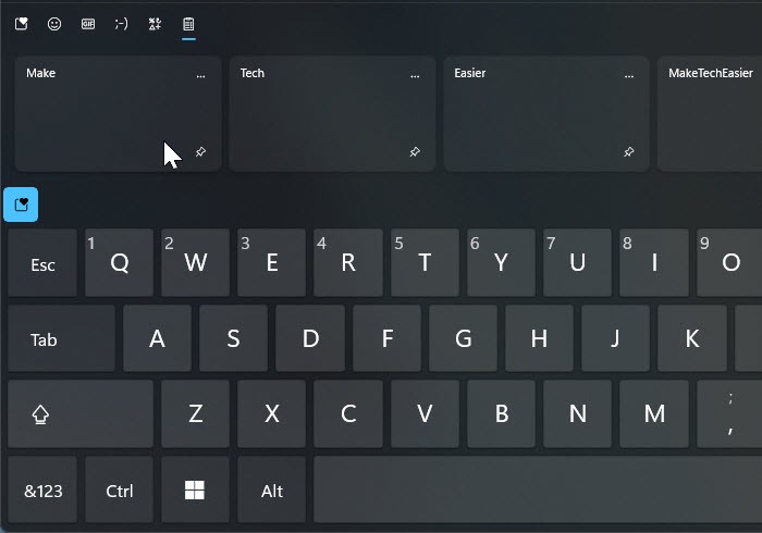 Panel del portapapeles del teclado táctil de Windows 11