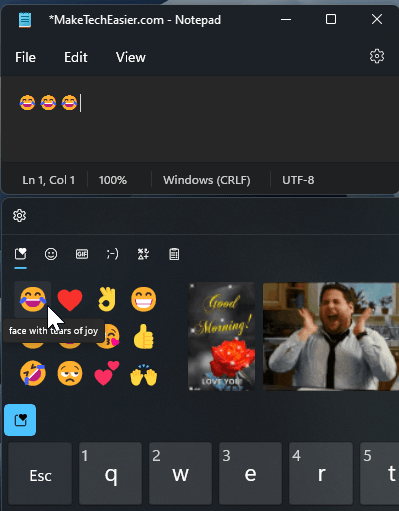 Entrada de emoji de teclado táctil de Windows 11