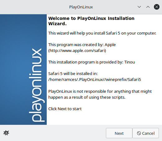 Instalación de Linux Safari 05 Asistente de instalación de Playonlinux