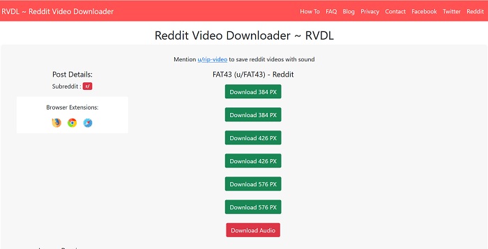 Cómo descargar videos Reddit Addon Opciones del sitio web
