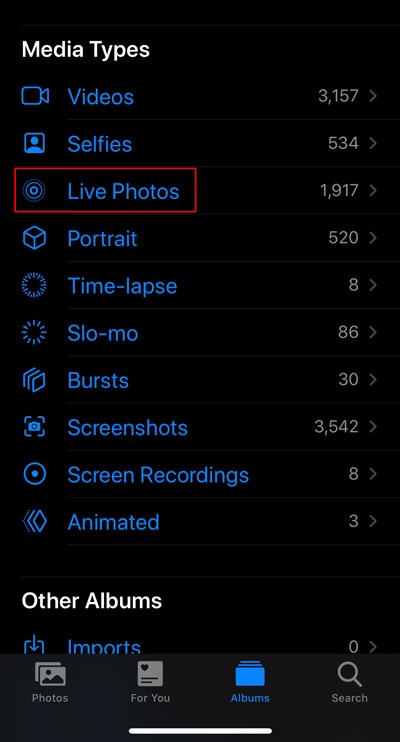 Combinar Live Photos Tipos de medios de iOS