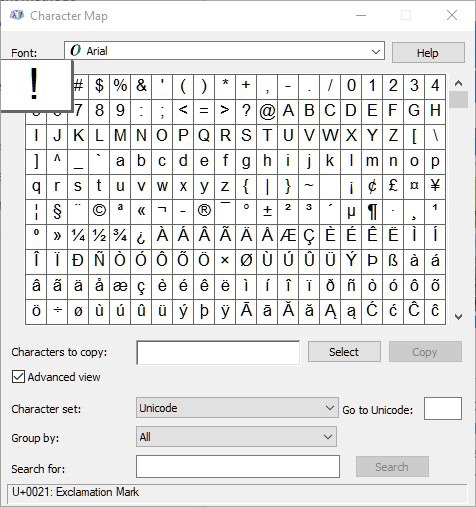 Tipo Caracteres especiales Mapa de caracteres de Windows