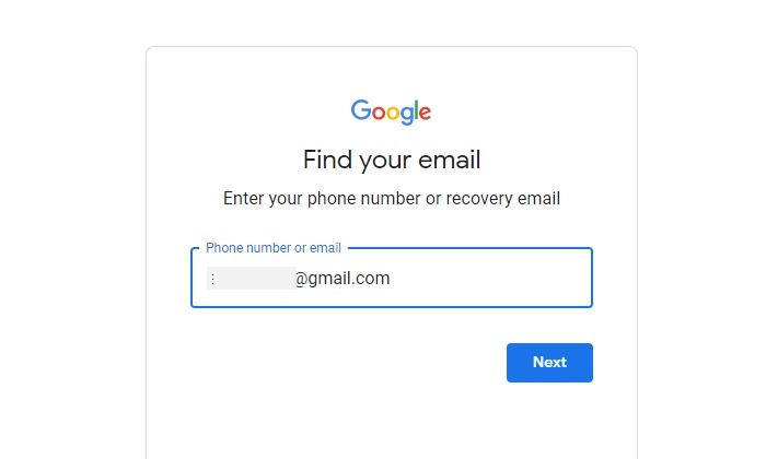 Recuperación de Google bloqueada Encuentra tu correo electrónico Ingresa el correo electrónico de recuperación