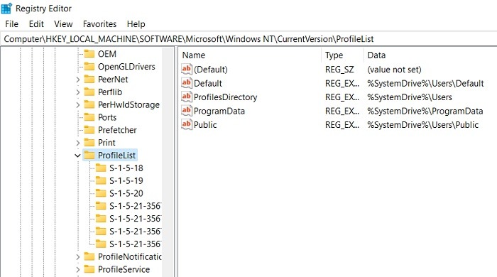 Perfil de usuario de Windows11 Lista de perfiles de Windowsnt