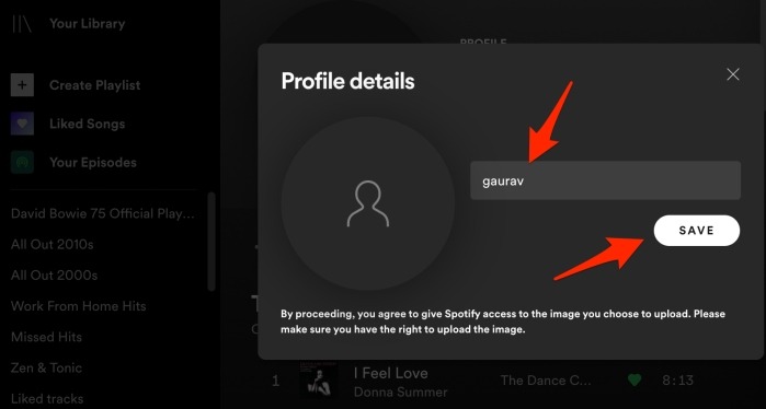 Spotify Editar nombre de perfil