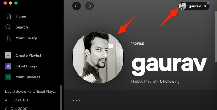 Imagen de perfil de Spotify para escritorio